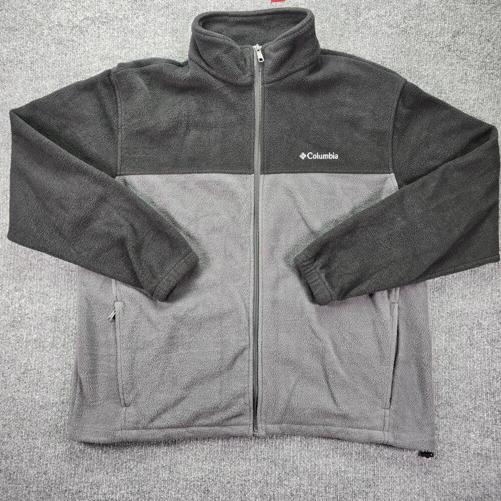 Columbia Jacket Mens XXL Gray Colorblock Fleece Full Zip Outdoor Hiking Classic